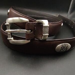 Brown Leather Belt with Silver Buckle and Decorative Accents Golf Clubhouse 42